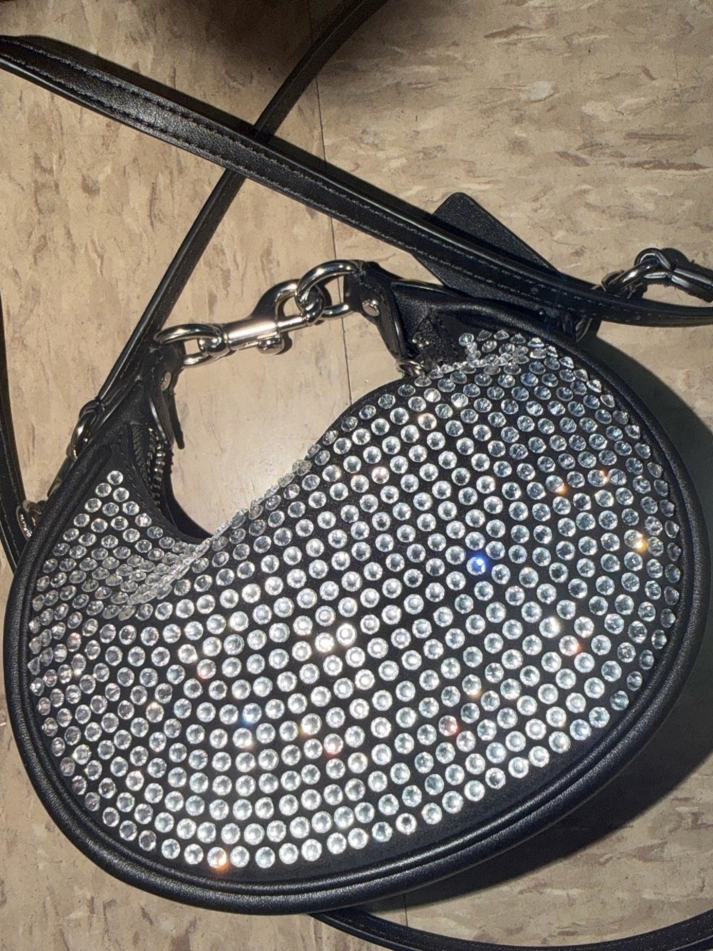 Coach Black Crystal-Embellished Jonie Crescent Bag - Brand New